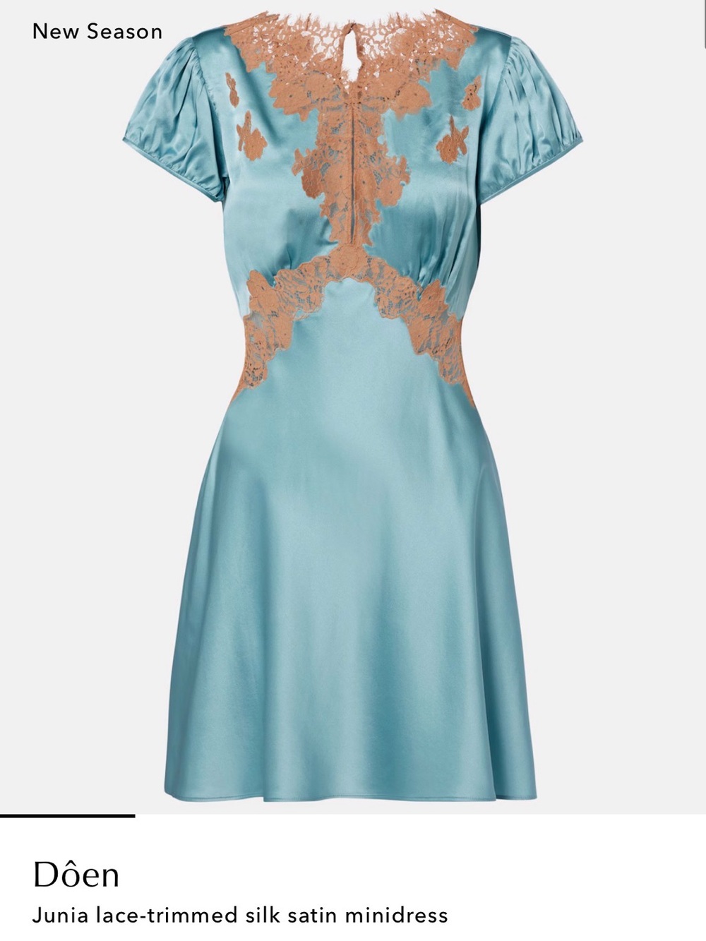 Doen Junia Satin Minidress in Aqua with Beige Lace M